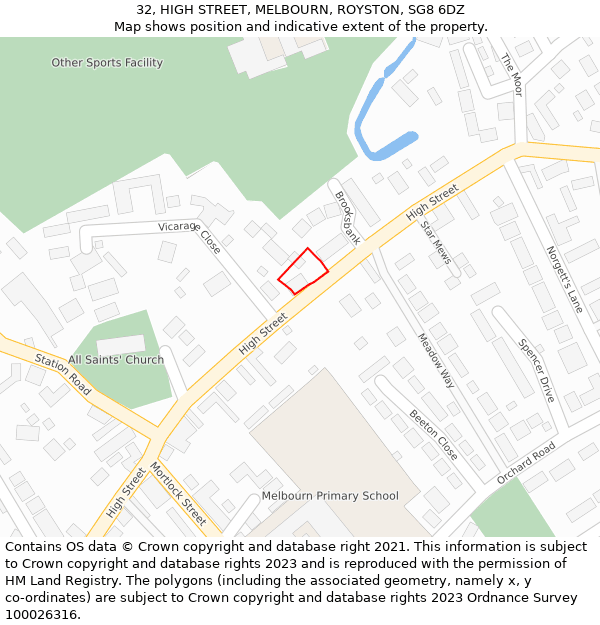 32, HIGH STREET, MELBOURN, ROYSTON, SG8 6DZ: Location map and indicative extent of plot
