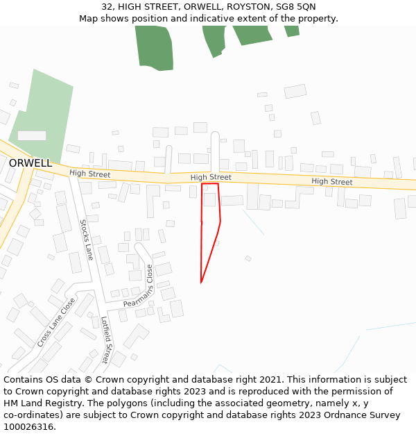 32, HIGH STREET, ORWELL, ROYSTON, SG8 5QN: Location map and indicative extent of plot