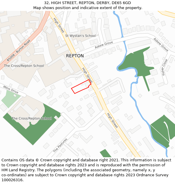 32, HIGH STREET, REPTON, DERBY, DE65 6GD: Location map and indicative extent of plot
