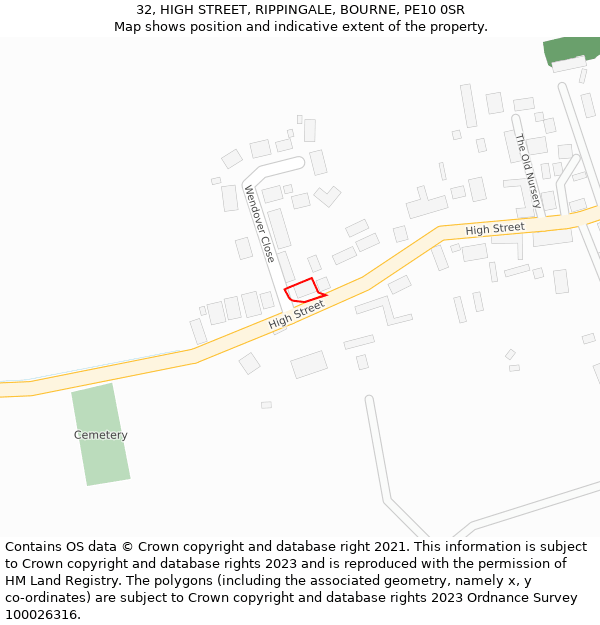 32, HIGH STREET, RIPPINGALE, BOURNE, PE10 0SR: Location map and indicative extent of plot
