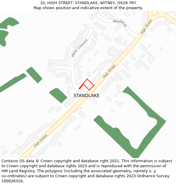 32, HIGH STREET, STANDLAKE, WITNEY, OX29 7RY: Location map and indicative extent of plot