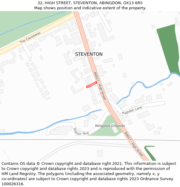 32, HIGH STREET, STEVENTON, ABINGDON, OX13 6RS: Location map and indicative extent of plot
