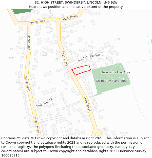 32, HIGH STREET, SWINDERBY, LINCOLN, LN6 9LW: Location map and indicative extent of plot