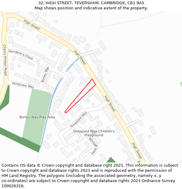 32, HIGH STREET, TEVERSHAM, CAMBRIDGE, CB1 9AS: Location map and indicative extent of plot