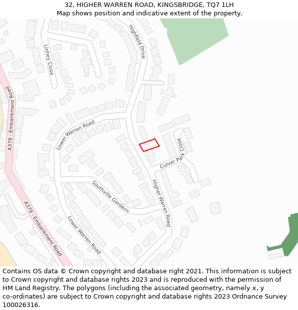 32, HIGHER WARREN ROAD, KINGSBRIDGE, TQ7 1LH: Location map and indicative extent of plot