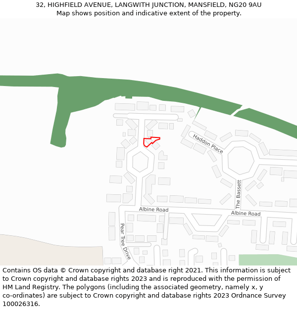 32, HIGHFIELD AVENUE, LANGWITH JUNCTION, MANSFIELD, NG20 9AU: Location map and indicative extent of plot