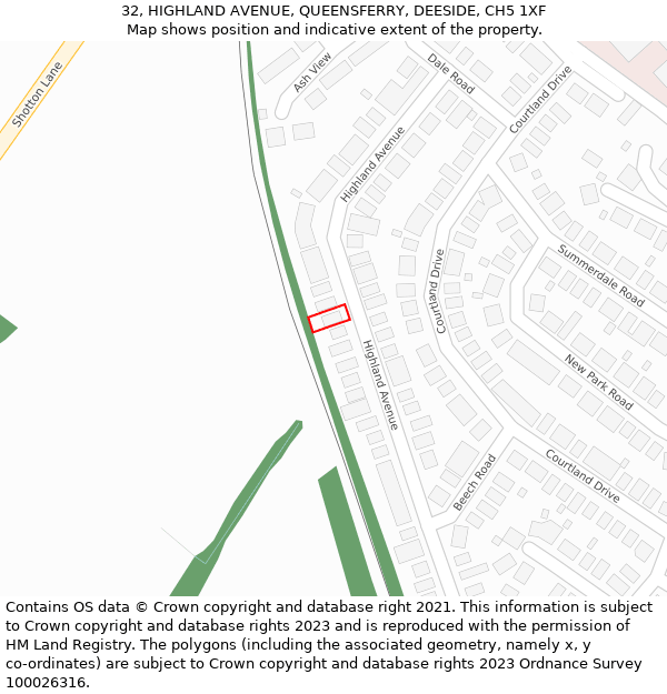 32, HIGHLAND AVENUE, QUEENSFERRY, DEESIDE, CH5 1XF: Location map and indicative extent of plot