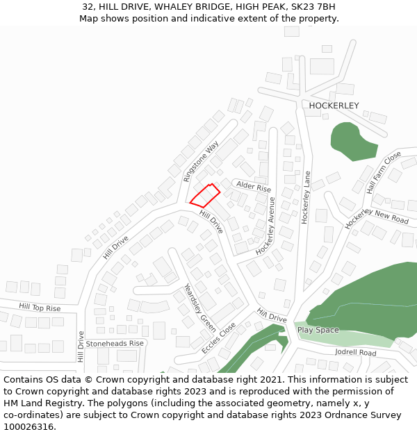 32, HILL DRIVE, WHALEY BRIDGE, HIGH PEAK, SK23 7BH: Location map and indicative extent of plot