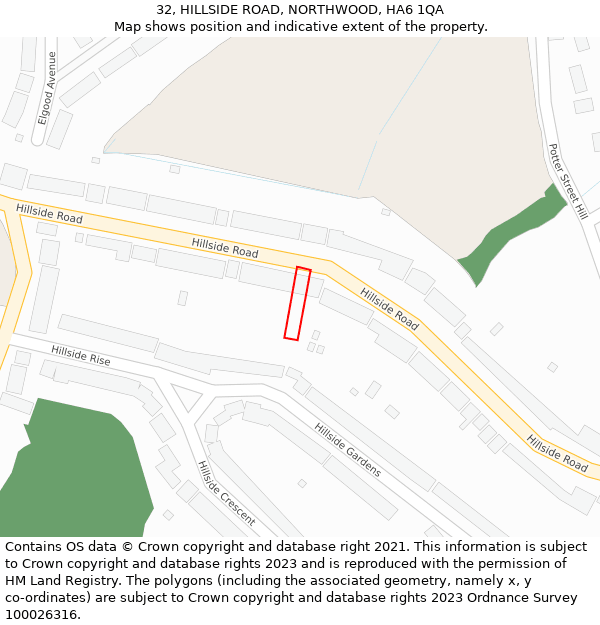 32, HILLSIDE ROAD, NORTHWOOD, HA6 1QA: Location map and indicative extent of plot