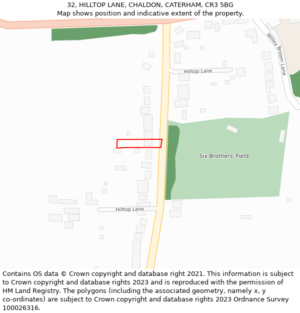 32, HILLTOP LANE, CHALDON, CATERHAM, CR3 5BG: Location map and indicative extent of plot