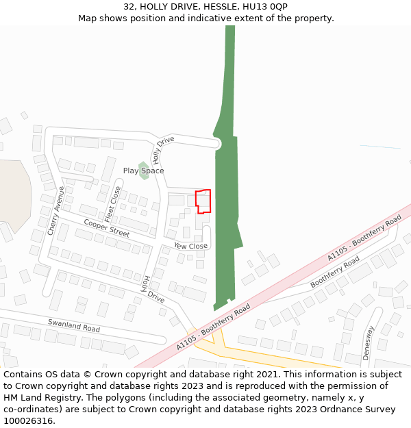 32, HOLLY DRIVE, HESSLE, HU13 0QP: Location map and indicative extent of plot