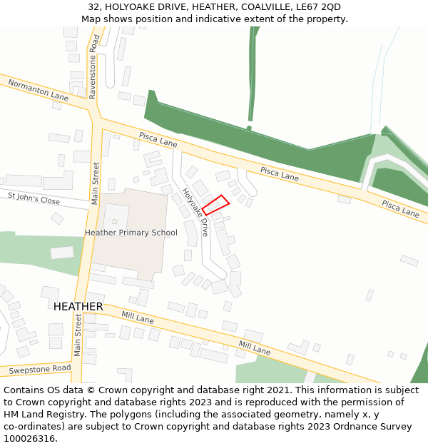 32, HOLYOAKE DRIVE, HEATHER, COALVILLE, LE67 2QD: Location map and indicative extent of plot