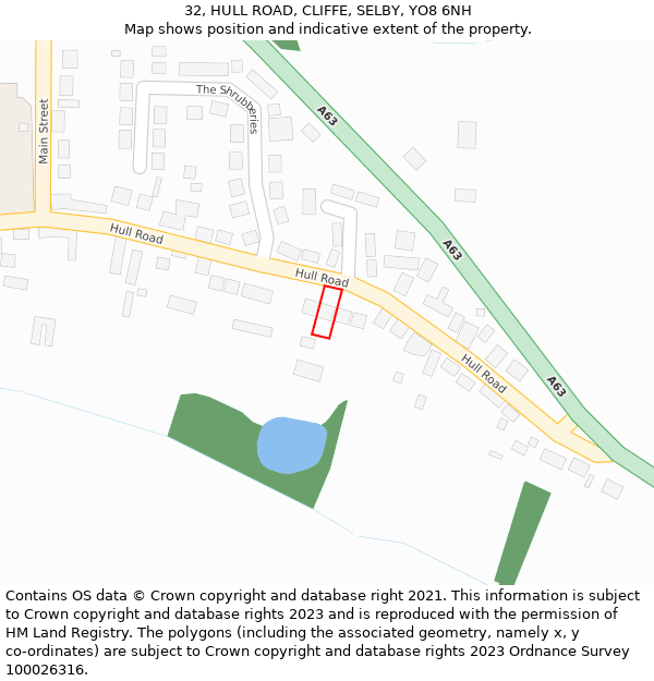 32, HULL ROAD, CLIFFE, SELBY, YO8 6NH: Location map and indicative extent of plot