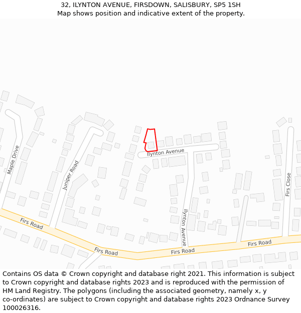 32, ILYNTON AVENUE, FIRSDOWN, SALISBURY, SP5 1SH: Location map and indicative extent of plot