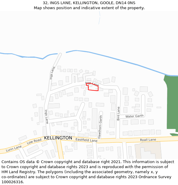 32, INGS LANE, KELLINGTON, GOOLE, DN14 0NS: Location map and indicative extent of plot