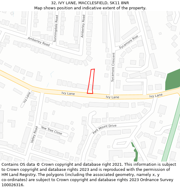 32, IVY LANE, MACCLESFIELD, SK11 8NR: Location map and indicative extent of plot