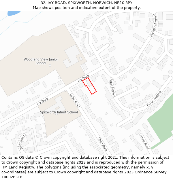 32, IVY ROAD, SPIXWORTH, NORWICH, NR10 3PY: Location map and indicative extent of plot