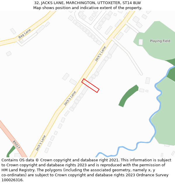 32, JACKS LANE, MARCHINGTON, UTTOXETER, ST14 8LW: Location map and indicative extent of plot