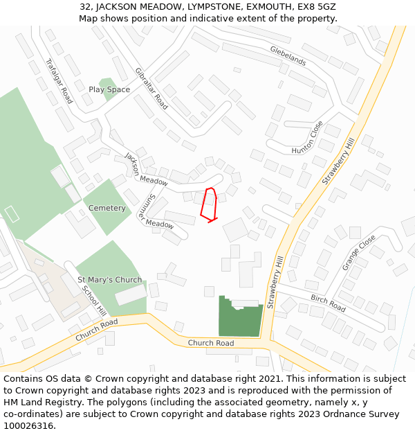 32, JACKSON MEADOW, LYMPSTONE, EXMOUTH, EX8 5GZ: Location map and indicative extent of plot