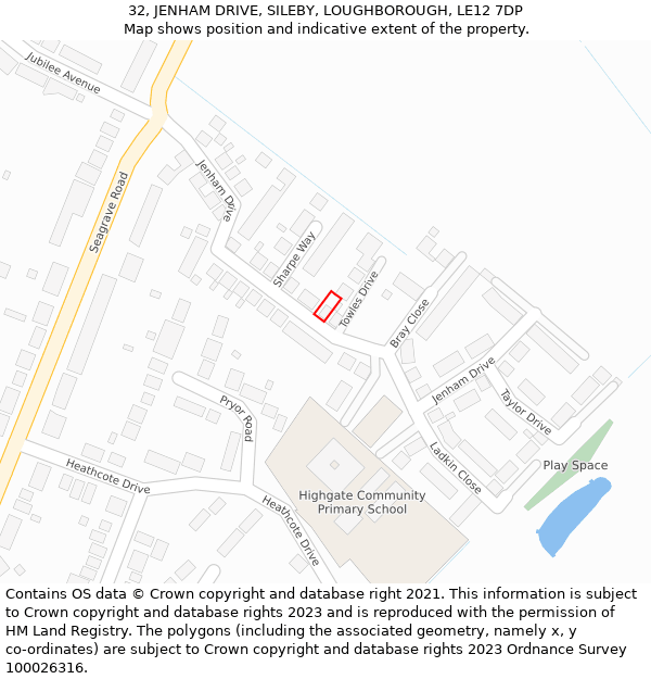 32, JENHAM DRIVE, SILEBY, LOUGHBOROUGH, LE12 7DP: Location map and indicative extent of plot