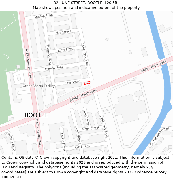32, JUNE STREET, BOOTLE, L20 5BL: Location map and indicative extent of plot