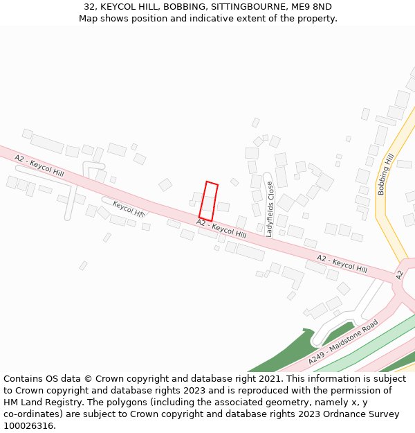 32, KEYCOL HILL, BOBBING, SITTINGBOURNE, ME9 8ND: Location map and indicative extent of plot