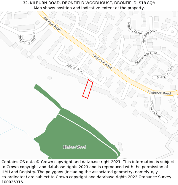 32, KILBURN ROAD, DRONFIELD WOODHOUSE, DRONFIELD, S18 8QA: Location map and indicative extent of plot