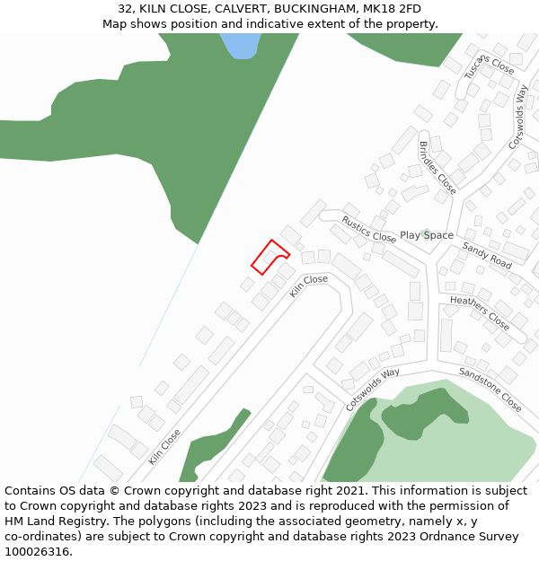 32, KILN CLOSE, CALVERT, BUCKINGHAM, MK18 2FD: Location map and indicative extent of plot