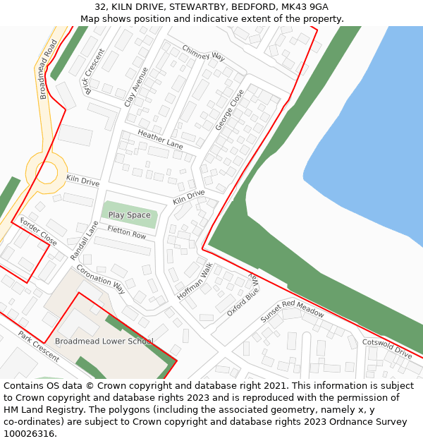 32, KILN DRIVE, STEWARTBY, BEDFORD, MK43 9GA: Location map and indicative extent of plot