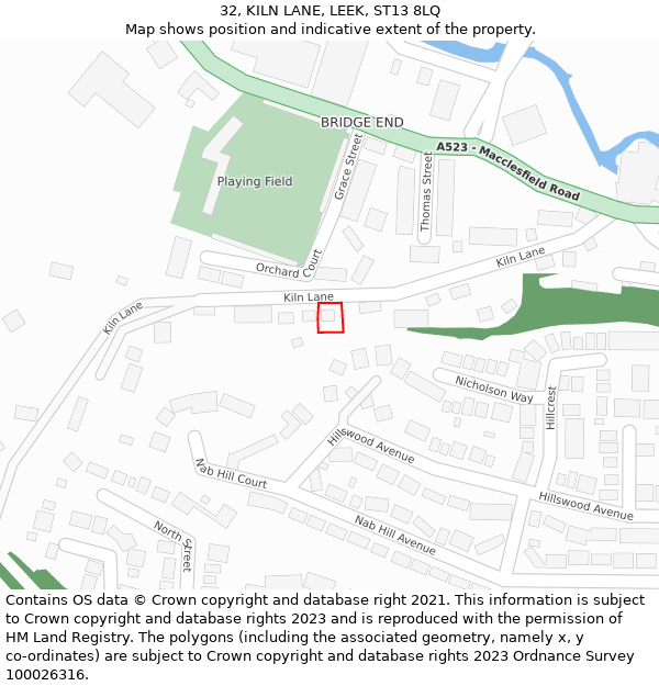 32, KILN LANE, LEEK, ST13 8LQ: Location map and indicative extent of plot