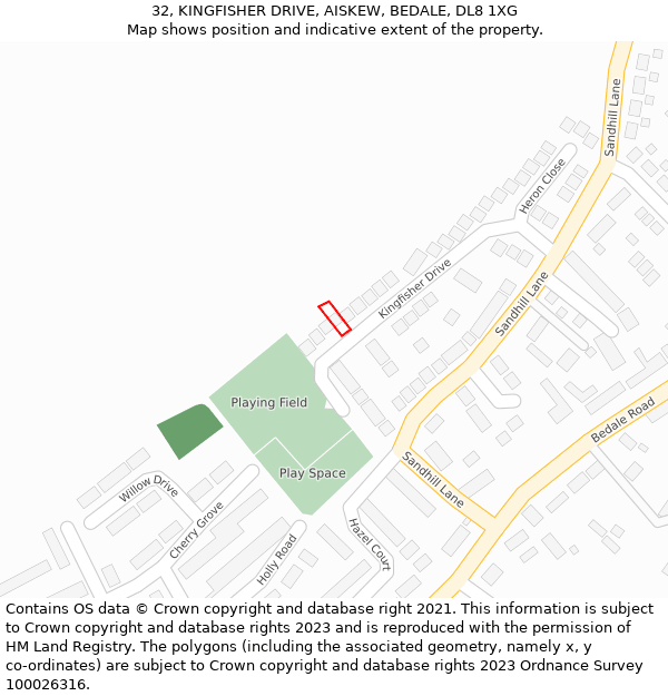 32, KINGFISHER DRIVE, AISKEW, BEDALE, DL8 1XG: Location map and indicative extent of plot