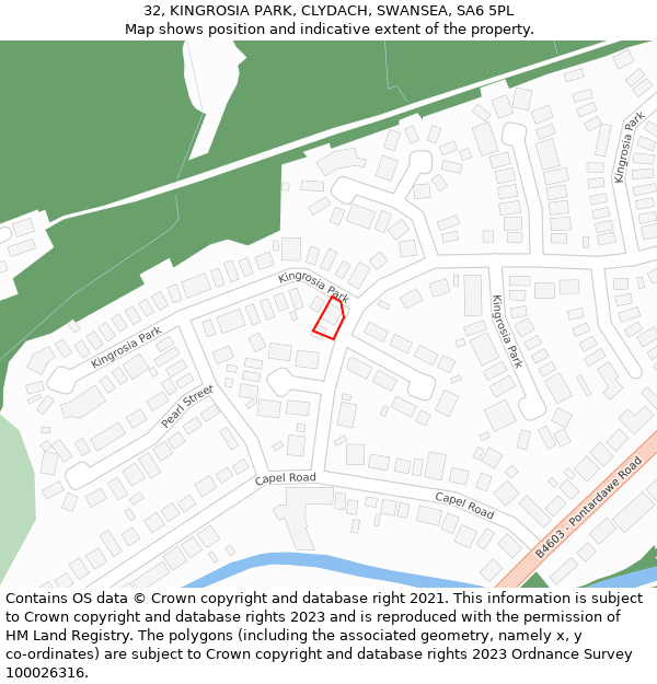 32, KINGROSIA PARK, CLYDACH, SWANSEA, SA6 5PL: Location map and indicative extent of plot