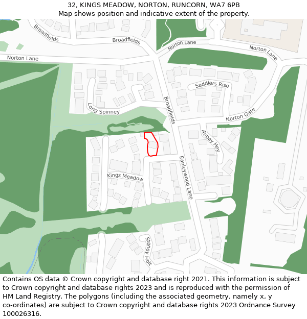 32, KINGS MEADOW, NORTON, RUNCORN, WA7 6PB: Location map and indicative extent of plot