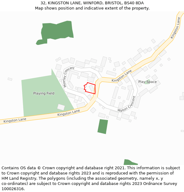 32, KINGSTON LANE, WINFORD, BRISTOL, BS40 8DA: Location map and indicative extent of plot