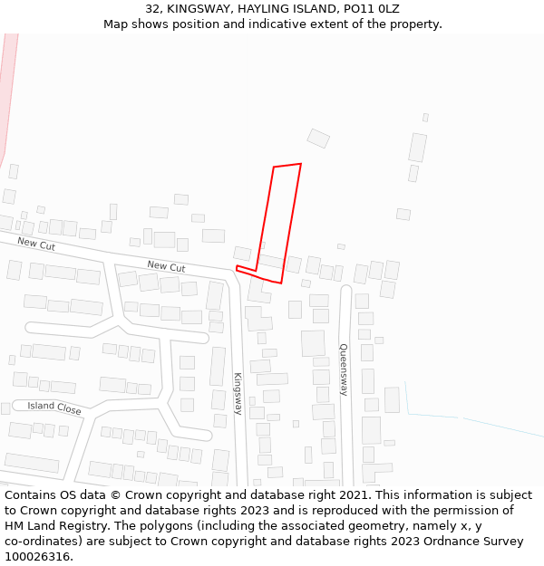 32, KINGSWAY, HAYLING ISLAND, PO11 0LZ: Location map and indicative extent of plot