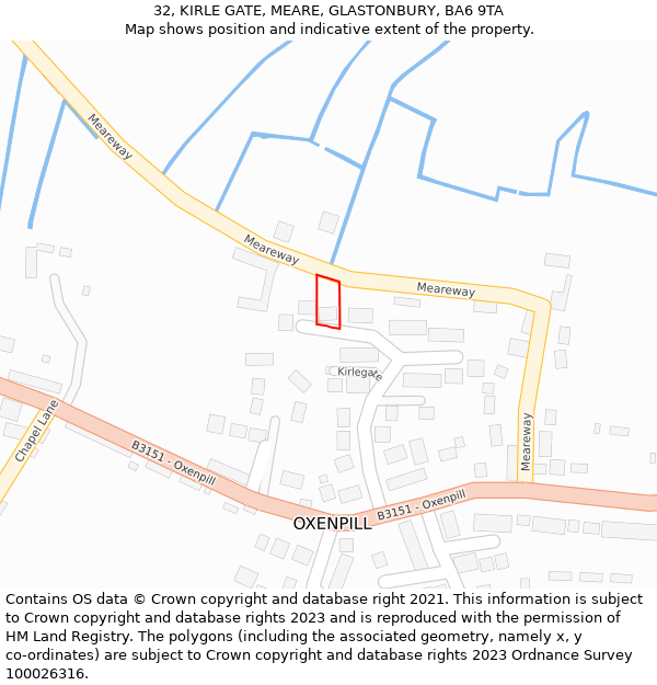 32, KIRLE GATE, MEARE, GLASTONBURY, BA6 9TA: Location map and indicative extent of plot