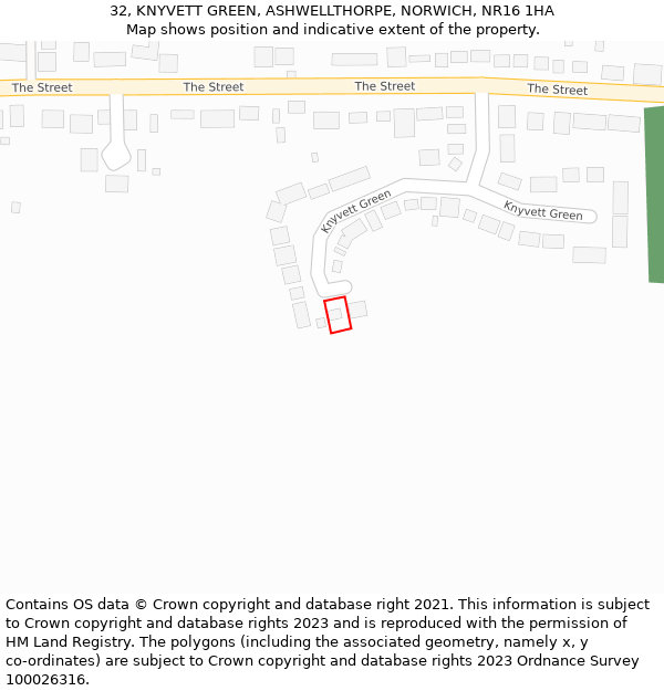 32, KNYVETT GREEN, ASHWELLTHORPE, NORWICH, NR16 1HA: Location map and indicative extent of plot