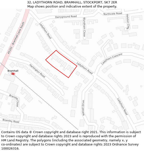 32, LADYTHORN ROAD, BRAMHALL, STOCKPORT, SK7 2ER: Location map and indicative extent of plot