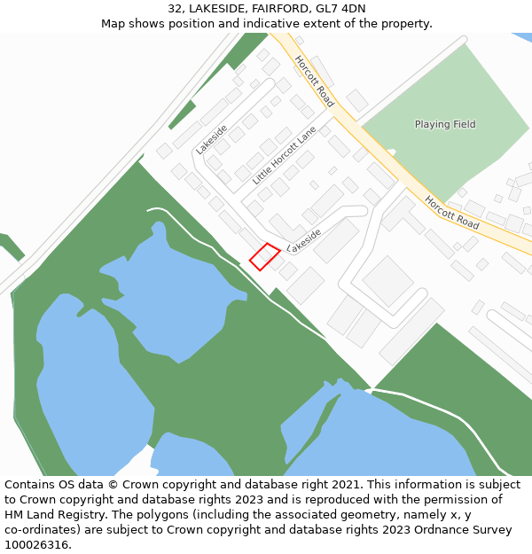 32, LAKESIDE, FAIRFORD, GL7 4DN: Location map and indicative extent of plot