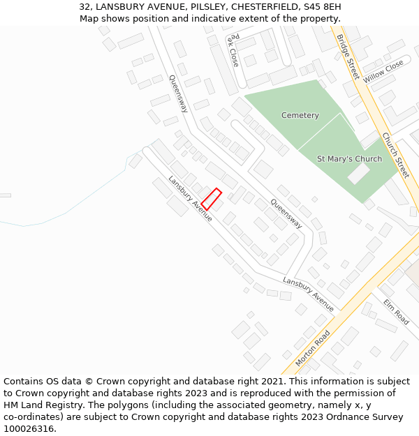 32, LANSBURY AVENUE, PILSLEY, CHESTERFIELD, S45 8EH: Location map and indicative extent of plot