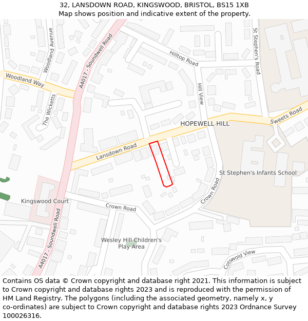 32, LANSDOWN ROAD, KINGSWOOD, BRISTOL, BS15 1XB: Location map and indicative extent of plot