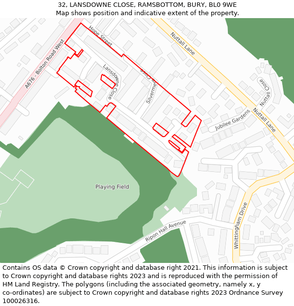 32, LANSDOWNE CLOSE, RAMSBOTTOM, BURY, BL0 9WE: Location map and indicative extent of plot