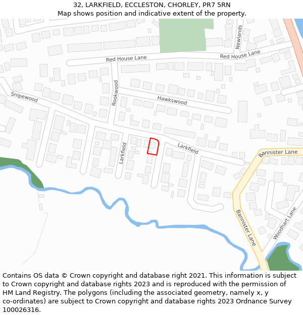 32, LARKFIELD, ECCLESTON, CHORLEY, PR7 5RN: Location map and indicative extent of plot