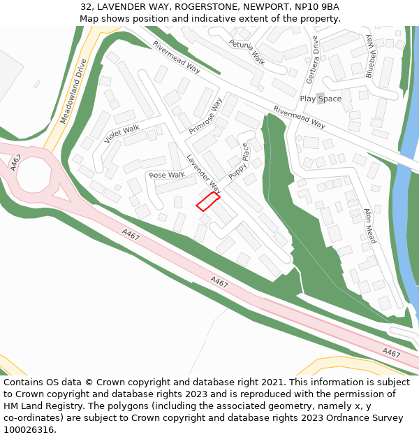 32, LAVENDER WAY, ROGERSTONE, NEWPORT, NP10 9BA: Location map and indicative extent of plot