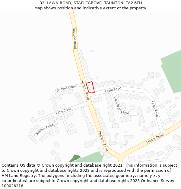 32, LAWN ROAD, STAPLEGROVE, TAUNTON, TA2 6EH: Location map and indicative extent of plot