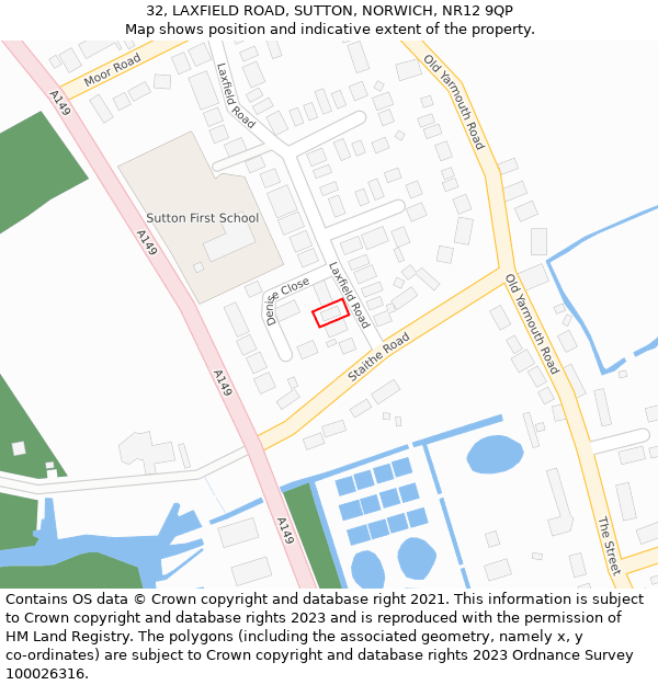32, LAXFIELD ROAD, SUTTON, NORWICH, NR12 9QP: Location map and indicative extent of plot