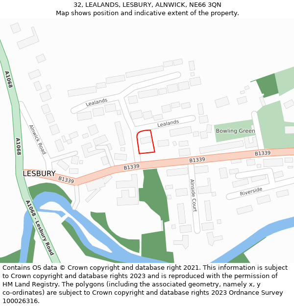 32, LEALANDS, LESBURY, ALNWICK, NE66 3QN: Location map and indicative extent of plot