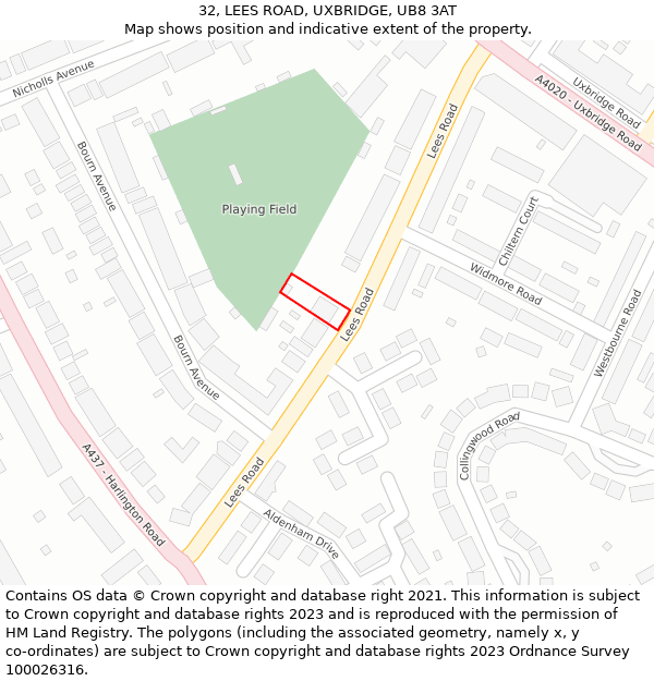32, LEES ROAD, UXBRIDGE, UB8 3AT: Location map and indicative extent of plot