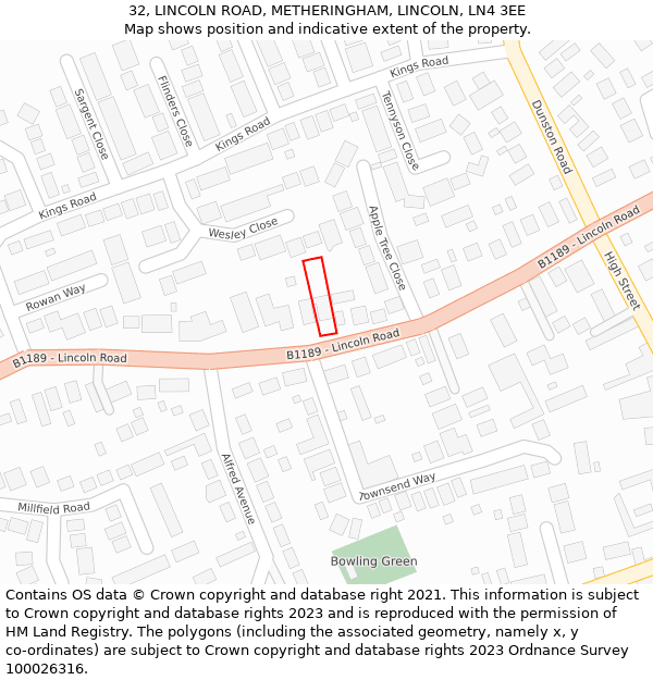 32, LINCOLN ROAD, METHERINGHAM, LINCOLN, LN4 3EE: Location map and indicative extent of plot