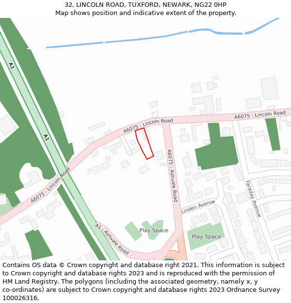 32, LINCOLN ROAD, TUXFORD, NEWARK, NG22 0HP: Location map and indicative extent of plot